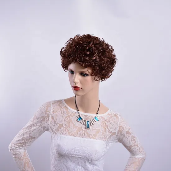 Wholesale heat resistant synthetic wigs deep curly dark brown short hair synthetic hair wigs for women