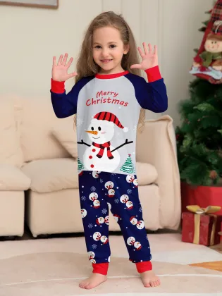 Cartoon Family White Snowman Christmas Pajamas for Three and Four