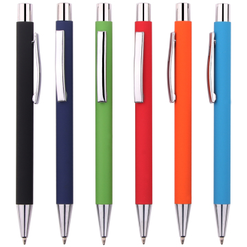 Custom Logo Engraved Soft Rubber Coated Barrel Metal Ball Pen