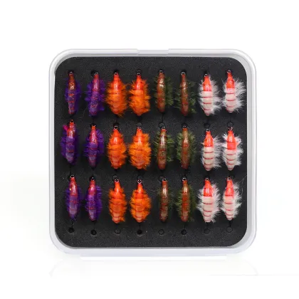24pcs/Box Scud Bug Worm Nymphs Flies Shrimp Fishing Lures for Trout and Carp