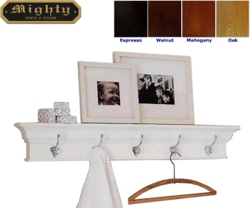 Wooden Wall Shelf Unit With 5 Hooks