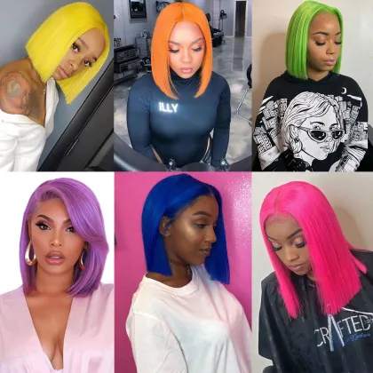 Natural black  Bob Wig Depuy Synthes Tfnadvanced Female High Temperature Silk Chemical Fiber Lace front  colored  Bob Wig