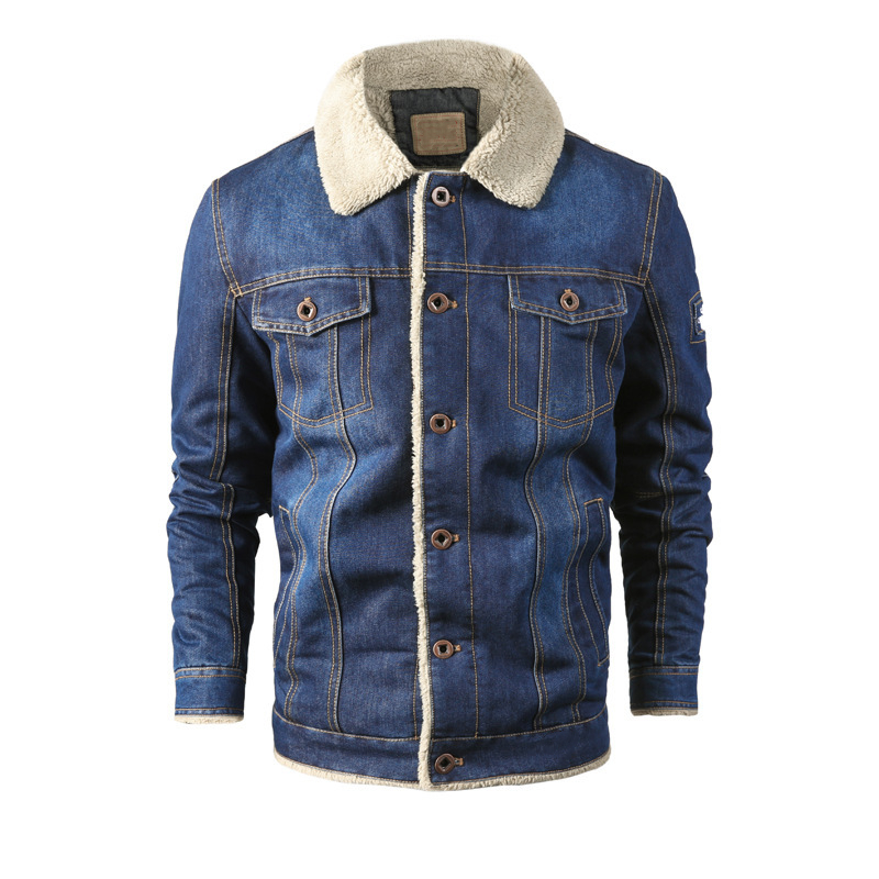 Men's Fleece Blue Denim Jacket Embroidery