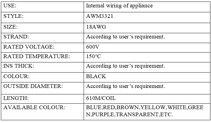 XLPE wire AWM3321 18# BLACK