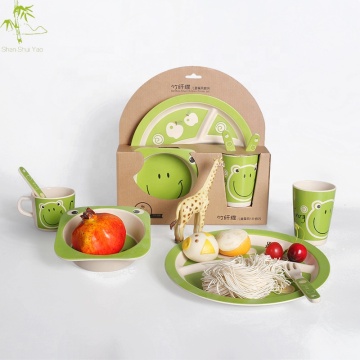 Wholesale 5PCs Hot Eco-friendly Biodegradable Organic Durable Bamboo Fiber Fabric Tableware Dinnerware Sets Cutlery for Kids