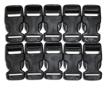 Flat Side Plastic Buckles (10-Pack), Black with Quick Release Mechanism 1.25x2.65 Inches