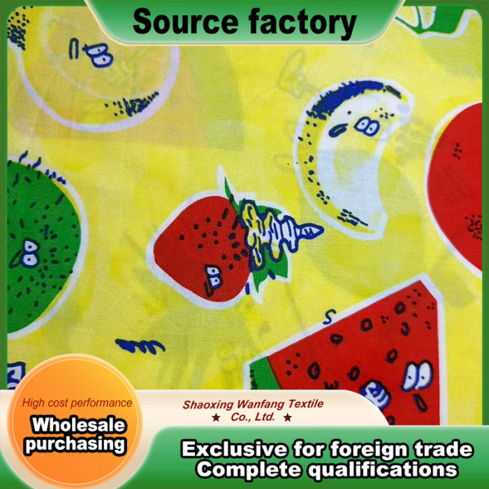 Karikatür Meyve Desenli Pamuk Poplin Kumaş