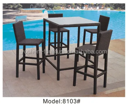 5 Piece Wicker Patio Bar Set with Stools