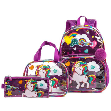 Transparent Backpack Set with Lunch Bag for Girls - Unicorn Design