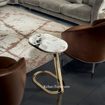 Modern Luxury Living Room: Gold Stainless Steel Side Table with Marble Top