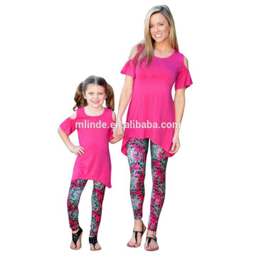 Family Matching Mother Daughter Girls Baby Drape Blouse And Floral Capris Leggings Trousers Pants Sets Mommy And Me Outfits