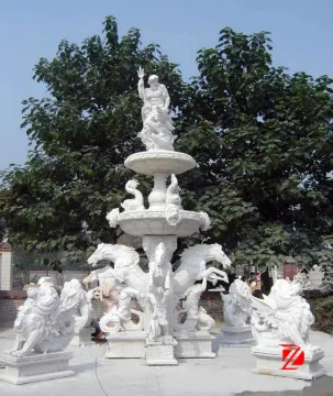 garden water fountain with roman statue