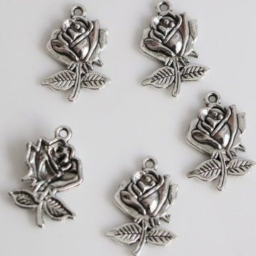 Alloy Rose Flower Charms Pendant Silver Plated 25mm Jewelry Making DIY Charms Handmade Crafts