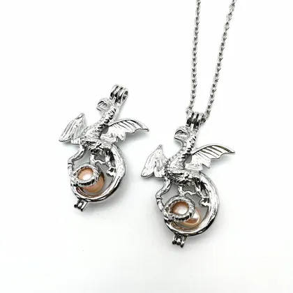 Fashion Dragon Pearl Bead Cage Pendant Necklace