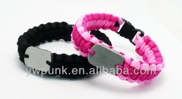 Hot sale high quality cheap summier collection survival Paracord nylon bracelets with metal blank plate for outdoor