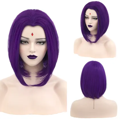 Ainizi Purple Bob Middle Part Raven Cosplay Wig for Halloween
