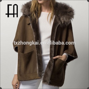 Factory direct wholesale pirce lady's sheepskin double face fur cape