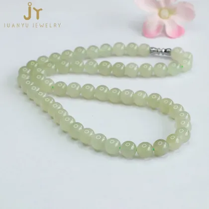 High-Quality Hetian Jade Beads Necklace: Natural Stone Green Jade Necklace for Women in Simple Style