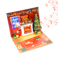 Biglietto pop-up natalizio 3D per caminetto con musica