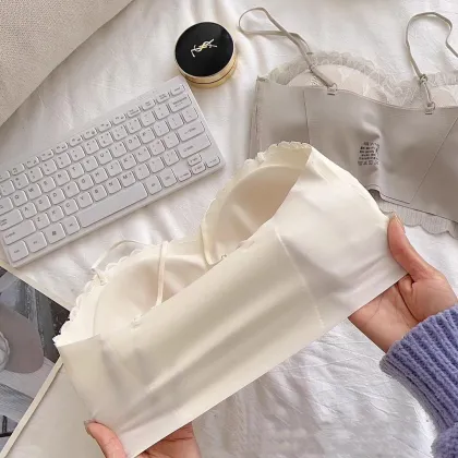 French Lace Back Bra with Thin Straps and Fixed Cups