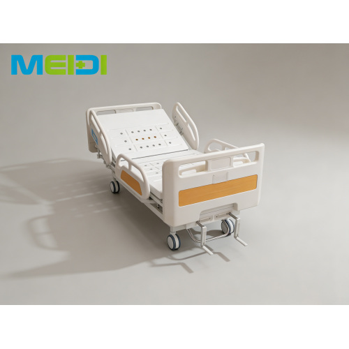 Premium Perforated Double Crank Hospital Bed with Steel Central Control Brake, Four Guardrails & Dining Table Board