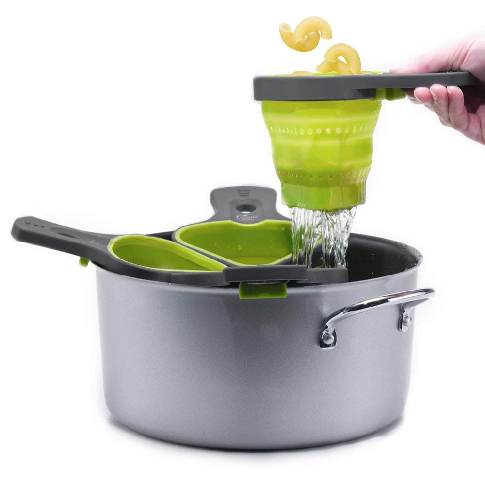 Colador de pasta plegable de silicona con forma de triángulo de cocina