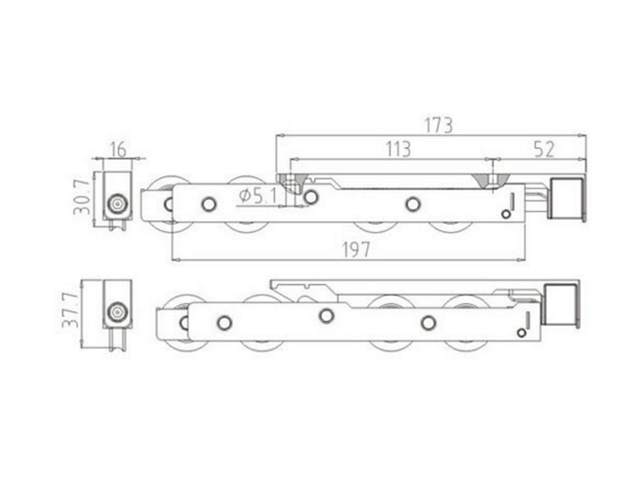 drawing for roller with 4 wheels type 13