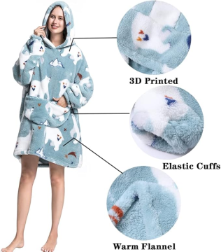 Cute Animals Flannel Oversized Hoodie Blanket for Men and Women