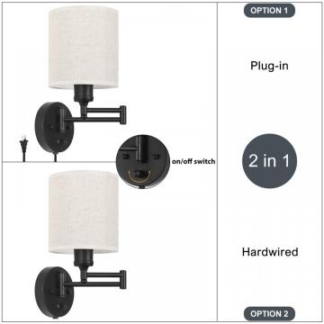 Lâmpadas de parede do braço oscilante Conjunto de 2 plug-in