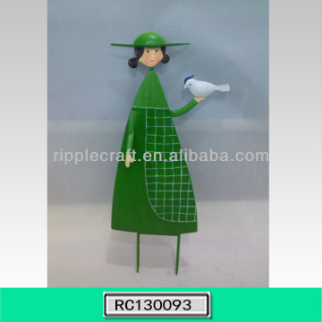 New Design Girl and Bird Metal Garden Stake