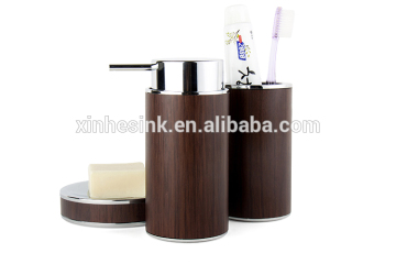 Fashion PVC CBH Round Bowl Series Rubber Paint/Wood Grain 3-Piece Environmental Bathroom Accessory Set, Colorful Collection