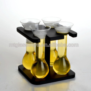 1 set of 4 pcs hand made beer yard glass with wooden frame