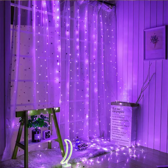 Romantic Purple Icicle Curtain Copper Starry Lights