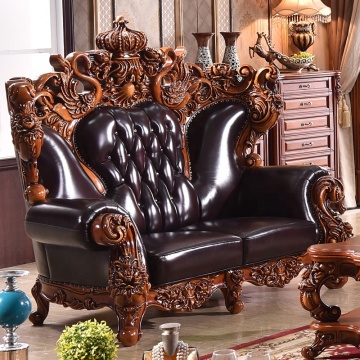Black Hand Carved Tufted Sofa with Noble Wood Frame
