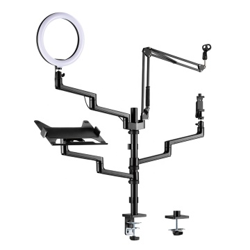 All-In-One Desk Mount for Live Streaming with Microphone Arm and LED Ring Light