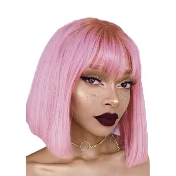 Wholesale price pink color hair Woman Wig Bob Short Synthetic Wig Natural Colours With bang Heat-resisting Soft Hair Bob Style