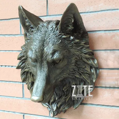 Wall decor metal animal bust sculpture bronze wall mounted wolf head statue