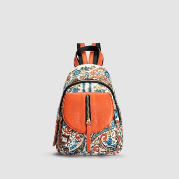 Vintage Floral Leather Patchwork Mini Backpack