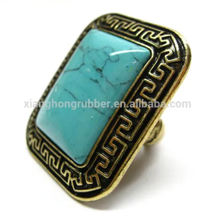 Wholesale Fashion Jewelry Square Turquoise Gold Ring
