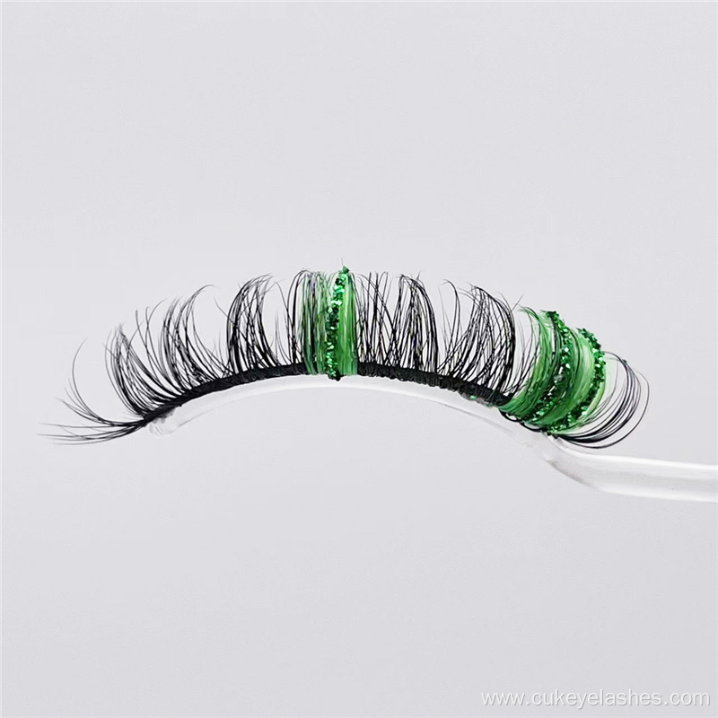 green glittler russian lashes strips color russian eyelashes