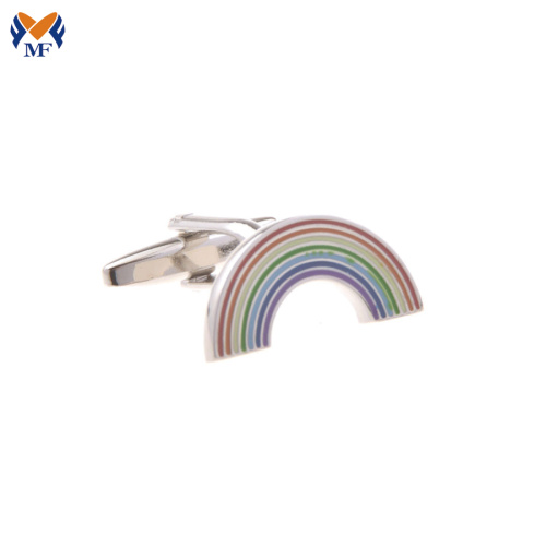 Stainless steel rainbow design enamel cuff link