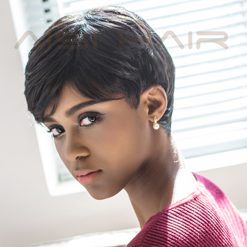 Aisi Hair Wholesale Short Women Wig New Design Short Pixie Cut Heat Resistant Synthetic Black Hair Wig For Black Women