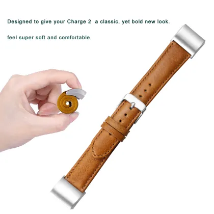 Brown Vintage Smartwatch Leather Replacement Watch band For Fitbit Charge 2 Band