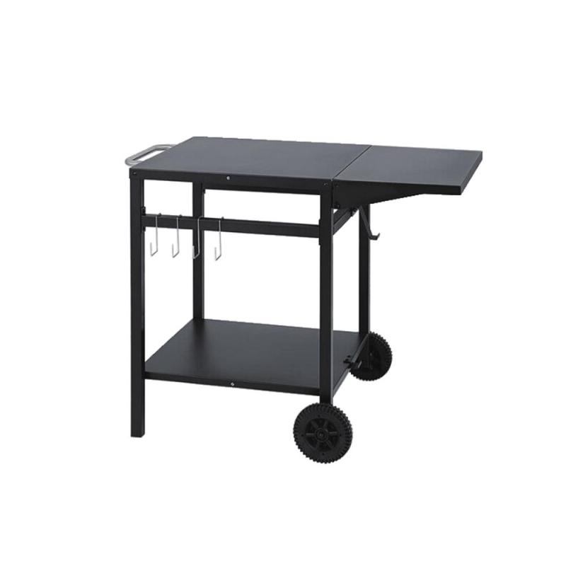Multifunctional Kitchen Cart with Double-Shelf Versatile Grilling Table Outdoor Movable Dining Cart Trolley