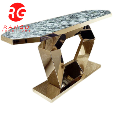Luxury Design Silver Stainless Steel Light Gray Marble Chrome Sofa Table RG01 2022