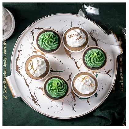 Marble Ceramic Fruit Snack Bread Dessert Cake Display Plate