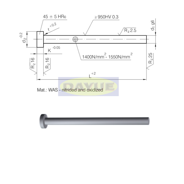 DIN 1530 - ISO 6751 Ejector Pin Nitrided Pin