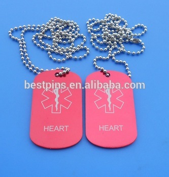 anodise aluminum heart medical alert dog tag for people