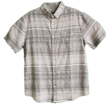 Men Casual Linen Cotton Y/d Short Sleeve Shirt