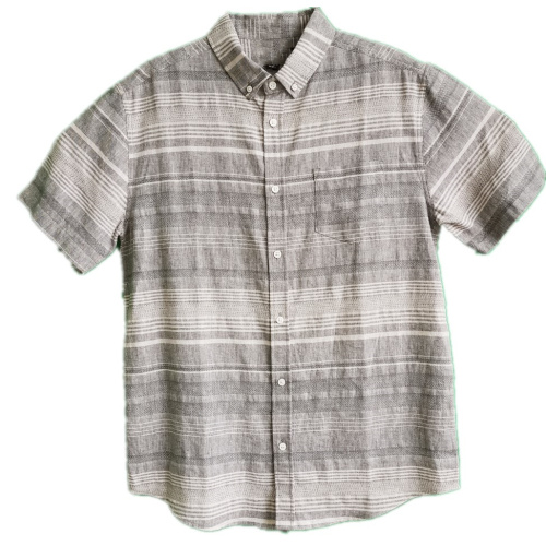 Men Casual Linen Cotton Y/d Short Sleeve Shirt